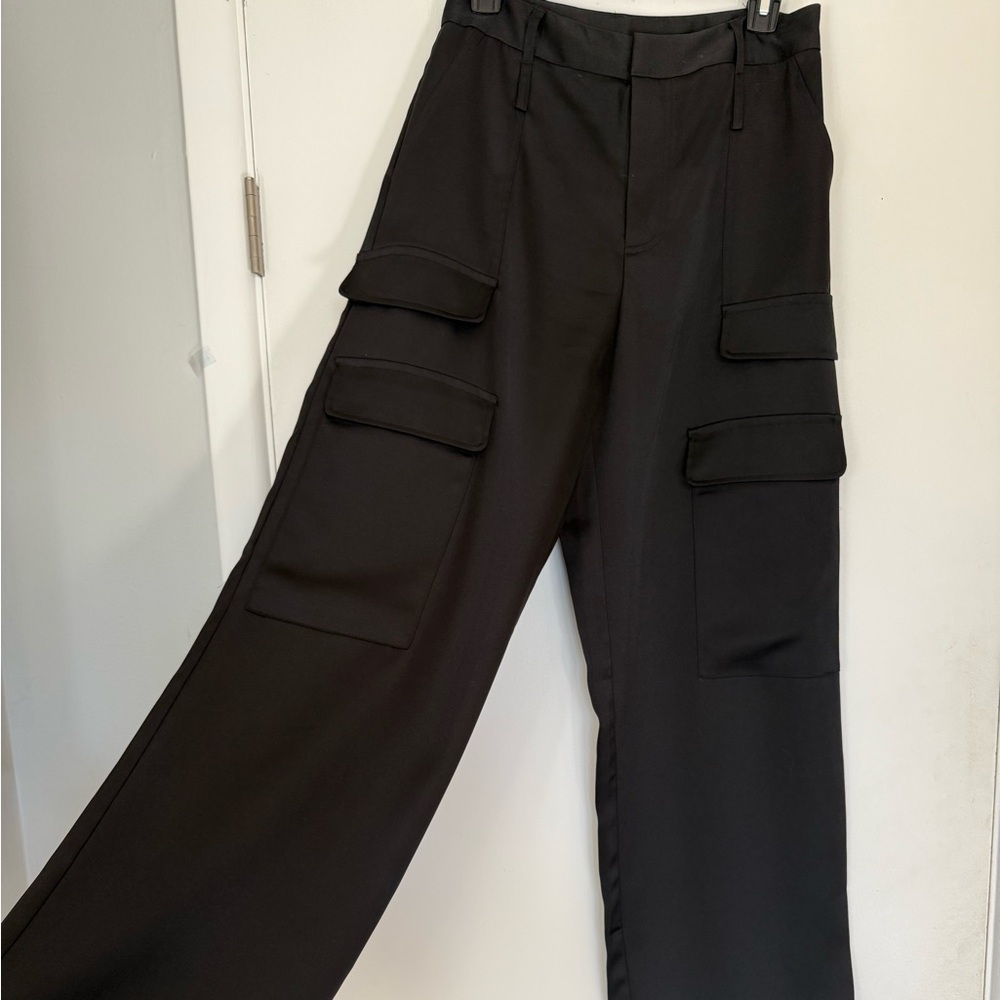 Noli Black Satin Cargo Wide Leg Pants